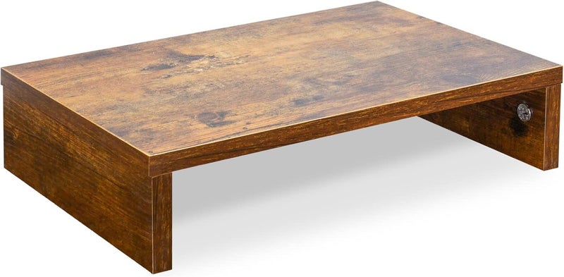 TEAMIX 14.2 inch Monitor Stand Riser, Rustic Brown Wood Monitor Riser with Storage for Desk Small Monitor Stand TV/Screen/PC/Laptop Riser Computer Stand Desktop Shelf (Brown-14.2 inch) - Image 1